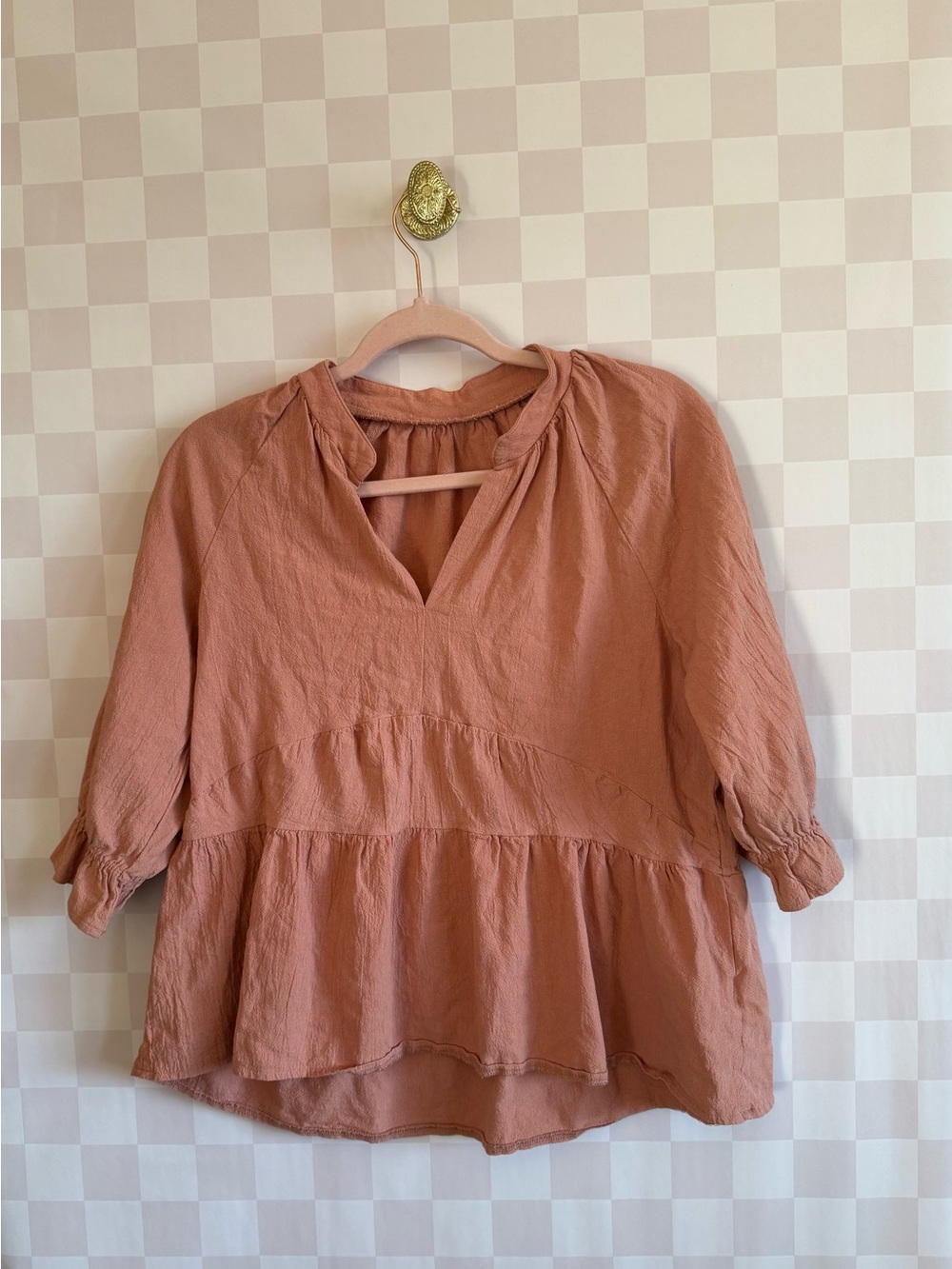 SHEIN Dusty Rose Tiered Peasant Tunic Top